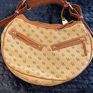 Dooney & Bourke Tan/Cognac Monogram Crescent Shoulder Bag